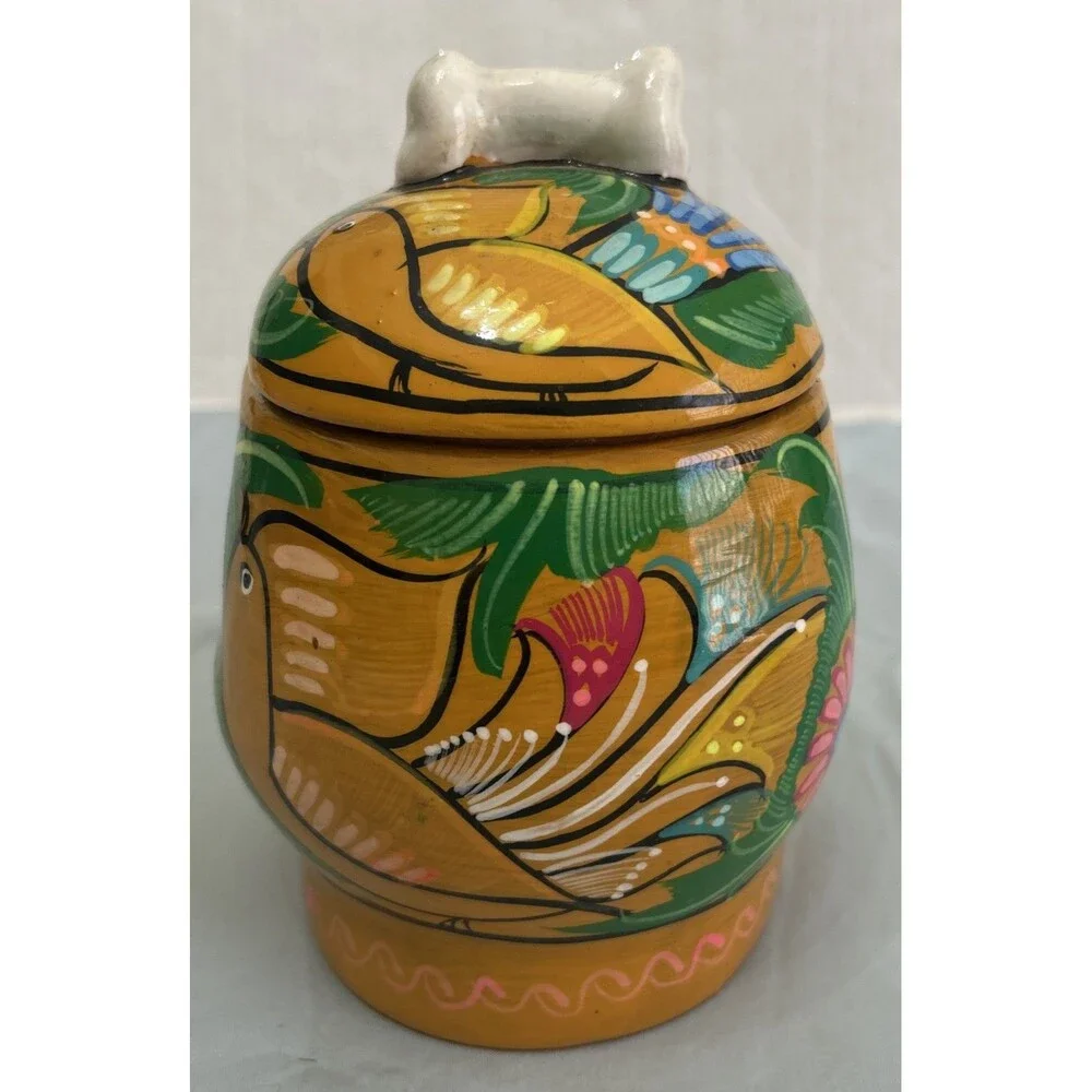 Sugar Skull Jar, Trinket Box With Lid Day of the Dead Mexico Light Orange